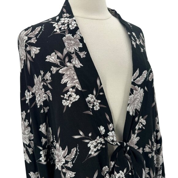 Spiritual Gangster Womens One Size Floral Black Tie Kimono Robe Duster Boho - Picture 2 of 8